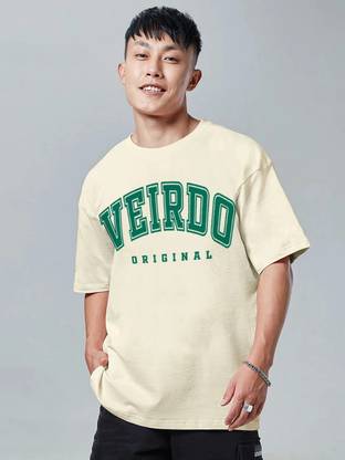 Veirdo Printed, Typography Men Round Neck Beige T-Shirt