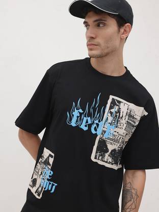 Roadster Printed Men Round Neck Black T-Shirt