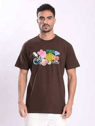 Bene Kleed Printed Men Round Neck Brown T-Shirt