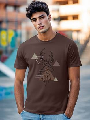 BEWAKOOF Graphic Print Men Round Neck Brown T-Shirt