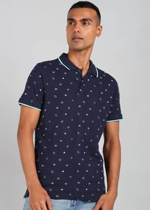KILLER Printed Men Polo Neck Dark Blue T-Shirt
