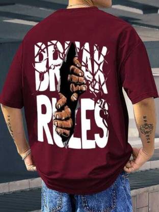 TripBroz Printed Men Round Neck Maroon T-Shirt
