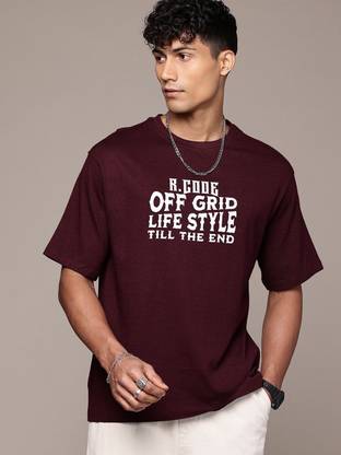 R.Code by The Roadster Life Co. Printed Men Round Neck Maroon T-Shirt