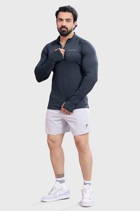 FuaarK Solid Men Zip Neck Grey T-Shirt