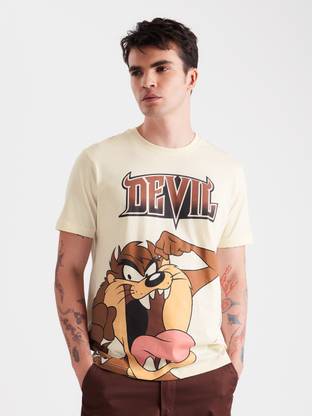 The Souled Store Printed, Typography Men Round Neck White T-Shirt