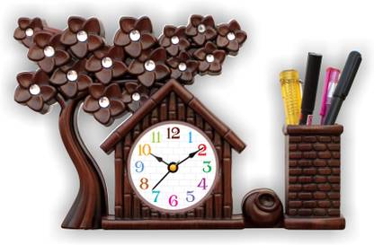 ART OCEAN Analog Dark Brown Clock