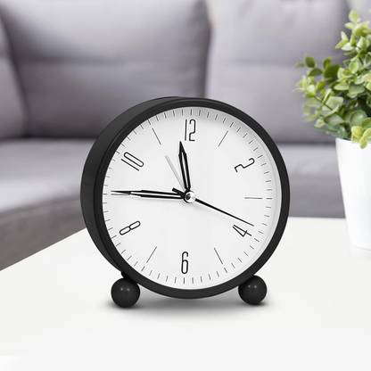 MyTimer Analog Table Clock Non Ticking Silent Desk Alarm Study Clock with Night LED, Black Clock