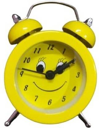 Gift G Analog Smiley Face Mini Esthetic Alarm Clock, Battery Operated, Quartz Movement, Yellow Clock