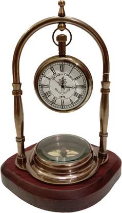 BRASS BLESSING Analog BRASS Clock with COMPASS - Hanging Desk Décor Watch (3488) Clock