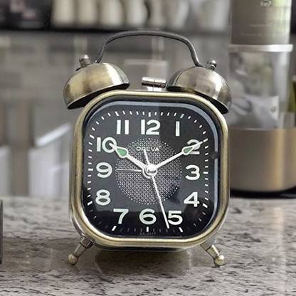 OREVA Analog GREENTwin Bell Metal Body Alarm Table Clock with Night Glow Clock