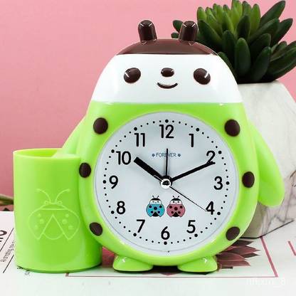 SARASI Analog Cute Design Alarm Clock For Kids, Home Décor, Green Clock