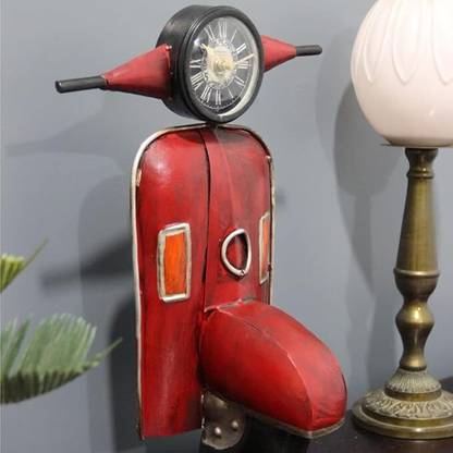 Malik Designs Analog Antique Red Vintage Scooter Metal Clock
