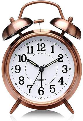 RXP Analog Table Alarm Clock Twin Bell Metal Frame With light for Home and Office (Copper) Clock