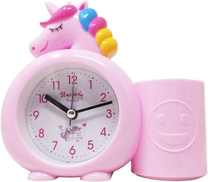 RHINETOYS Analog Unicorn Alarm Clock: Loud Bell, Pen Holder, Multicolored Clock