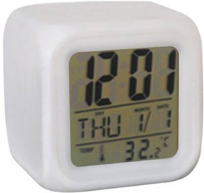 SS Digital 7 Color Glowing LED Change Digital Alarm Clock Thermometer Cube Clock Time Night Glowing Cub Data Week and Temperature Display Clock