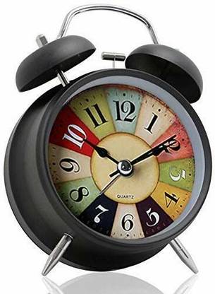 The Cube Mart Analog Black Big Twin Bell, Metal Rainbow Glitter Vintage Clock