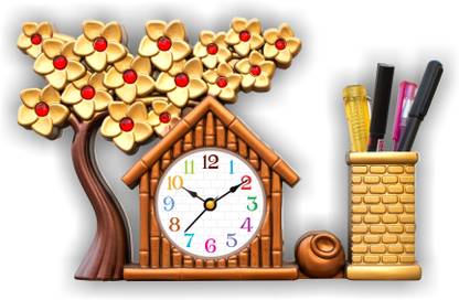 ART OCEAN Analog Orange, Golden Clock