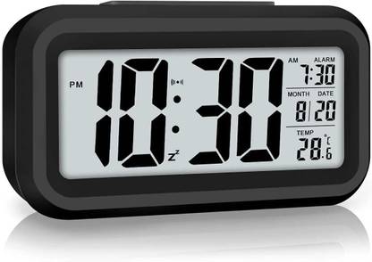 RXP Digital Alarm Clock Table Clock for Students, Home and Office with Date and Time, Black Clock