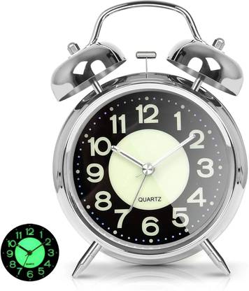XENGVA Analog Table Clock Retro Twin Bell Metal Frame Alarm Clock with Night Backlight Clock