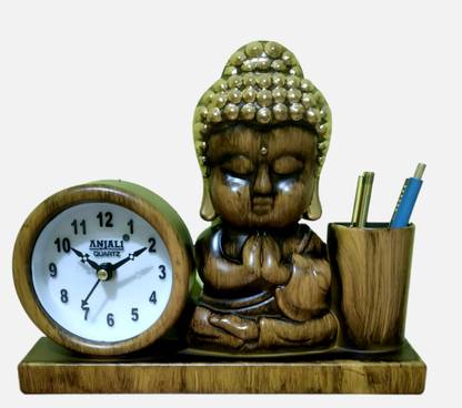 WINSOME COLLECTION Analog Buddha Statue Idol Murti Designer Table Clock Pen Holder Stand Clock