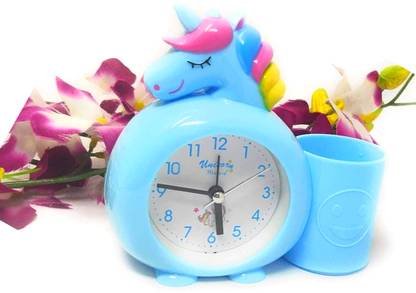 Urban Festivities Analog Unicorn Alarm Table Clock with Pen / Pencil Stand for Kids (Blue) Clock
