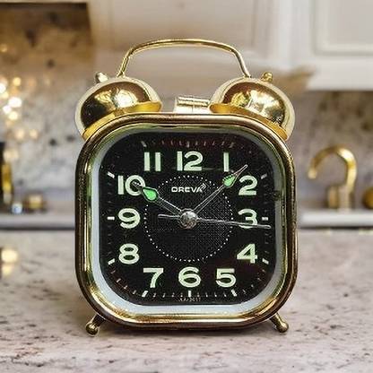 OREVA Analog GOLDEN Twin Bell Metal Body Alarm Table Clock with Night Glow Clock