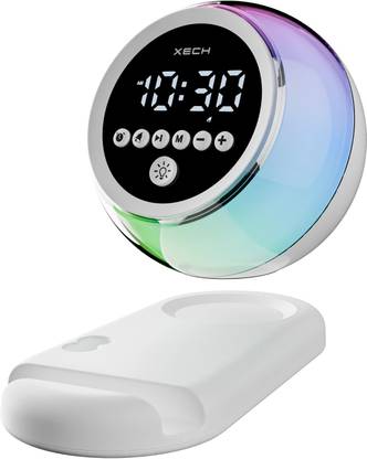 xech Digital Mini Alarm Table Clock for home, students with Bluetooth Speaker HUE White Clock