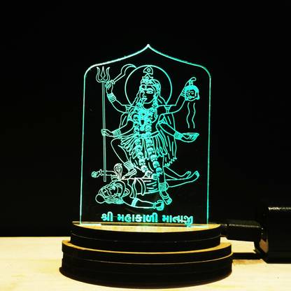 Gadgets World MAHAKALI MATAJI Acrylic USB 3D Illusion RGB 7 Colour Changing LED Wooden Usb Night Lamp