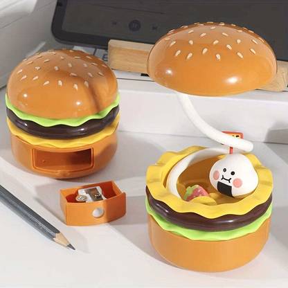WHITE POPCORN Hamburger LED Night Reading Lamp with Pencil Sharpener Table Lamp