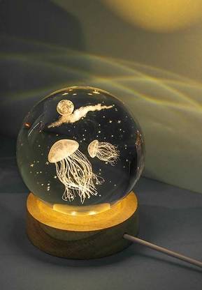Rosa Mystica 3D Crystal Ball Night Lamp Medusa with LED Light Base Gift for Ocean Enthusiasts Night Lamp