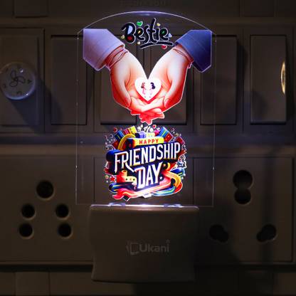 UKANI FRIENDSHIP DAY UV Printed Acrylic 3D Illusion White Colour LED Plug and Play Night Lamp