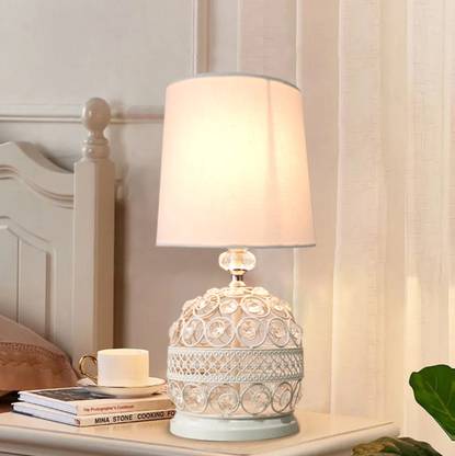Homesake Modern Small Crystal Table Lamp,White Table Lamp
