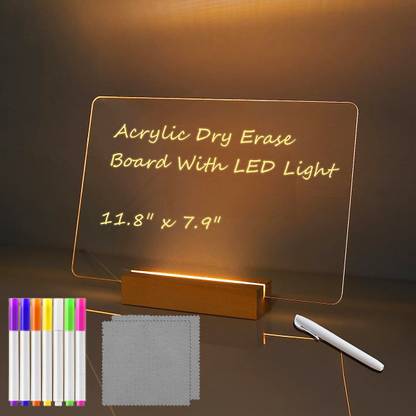 Zorbes LED Message Board with 7 Color Pens, 11.8'' X 7.9'' USB Light up Dry Table Lamp
