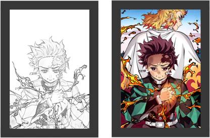 FunBits Renguku & tanjiro(demon slayer) Light Painting Art Frame | Battery | 5 x 7 inchs Table Lamp