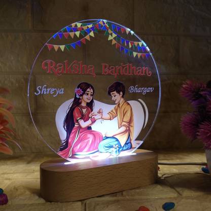 Shayona Custom Brother Sister Acrylic Night Light | Name Printed Rakhi Gift for Siblings Table Lamp