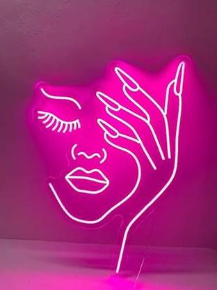 aqresearch Beauty Face Neon Sign, Woman Face Neon Sign, Beauty Room Decor - PINK Night Lamp