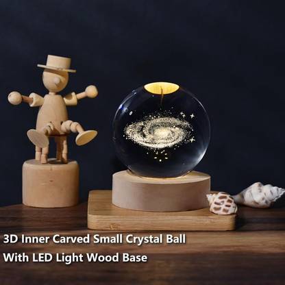 SHOPOGENIX 3D Galaxy Crystal Ball ,Creative Engraved Crystal Ball USB Table LED Wooden Night Lamp