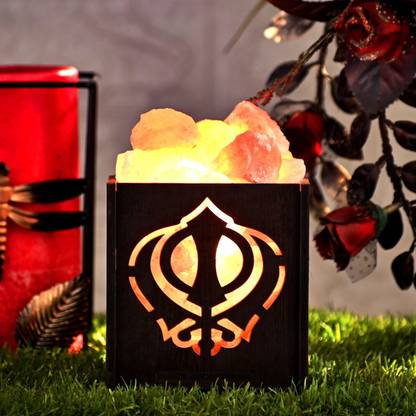 GLOBAL AROMA Wooden Ik Omkar Himalayan Rock Salt Lamp (4x3.5) Table Lamp