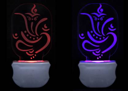 Gojeeva The Lord Ganesh 3D illusion 7 Multicolor lighting effect (Pack of 2) Night Lamp