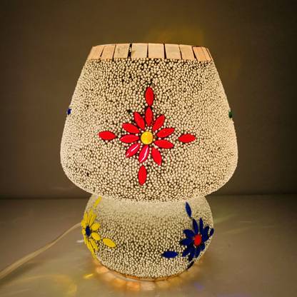 अपूर्वा ग्लास Mosaic Table Lamp Combination of Colour Beads Mushroom Round Dome Shape Mosaic Bedside Table Turkish Lamps with Colorful Light for Home Decoration Bedroom टेबल लैम्प