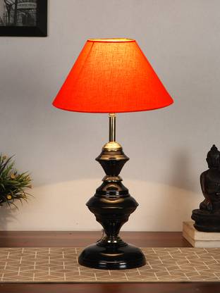 Devansh Orange Cotton Table Lamp With Iron Base Night Lamp