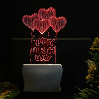 Sky Mart HAPPY BIRTHDAY BALLOONS Acrylic 3D Illusion RGB Colour Changing LED Plug n Play Night Lamp