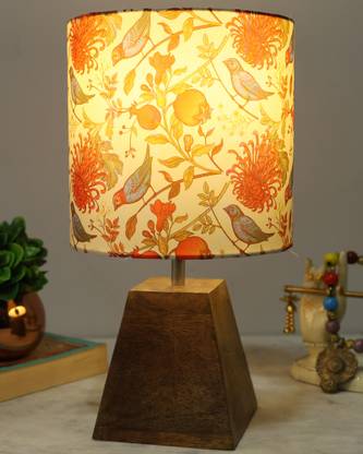 Homesake Wood Pyramid Table Lamp, Modern Base Fabric Lampshade Table Lamp