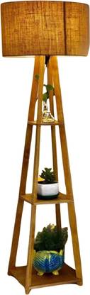 DiyaSalayi Furniture Wooden Floor Lamp with Shelf (Natural Jute). LED Bulb Included Table Lamp