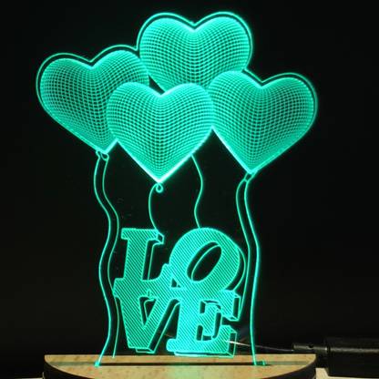 Red Robin LOVE BALLOON Acrylic USB 3D Illusion RGB 7 Colour Changing LED Wooden Night Lamp