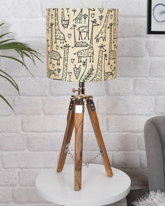Homesake Modern Tripod Table Lamp, Wooden Base Modern Fabric Lampshade Table Lamp