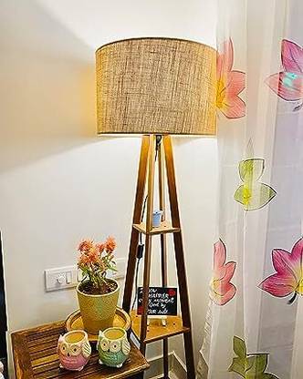 ORION ENTERPRISES Foldable Wooden Floor Lamp with 3 Tier Shelf for Home Décor Table Lamp