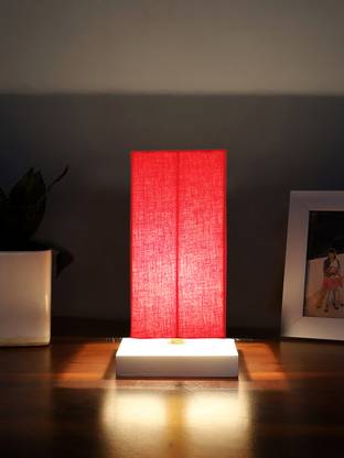 Devansh Square Red Cotton Table Lamp With White Wood Base Table Lamp