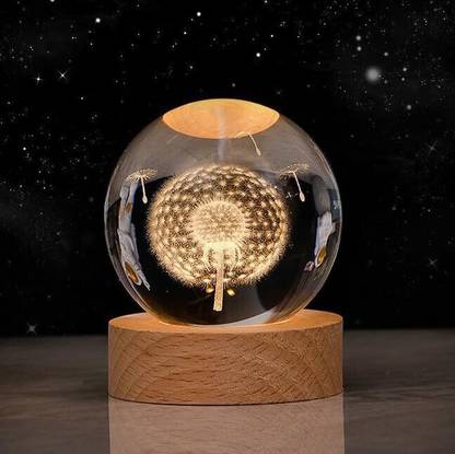 SHOPOGENIX 3D S-dandelion Crystal Ball Night Light Projection Lamp Planet Model_L194 Table Lamp