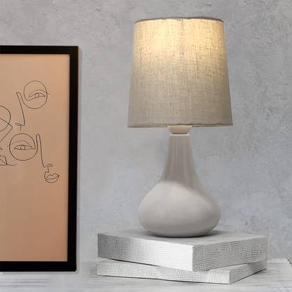 Homesake Gray Bedside Ceramic Table Lamp,Classic Desk lamp Teardrop with Fabric Shade Table Lamp